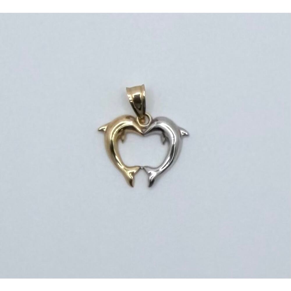 Vintage 14k Gold Dolphin Heart Shape Charm